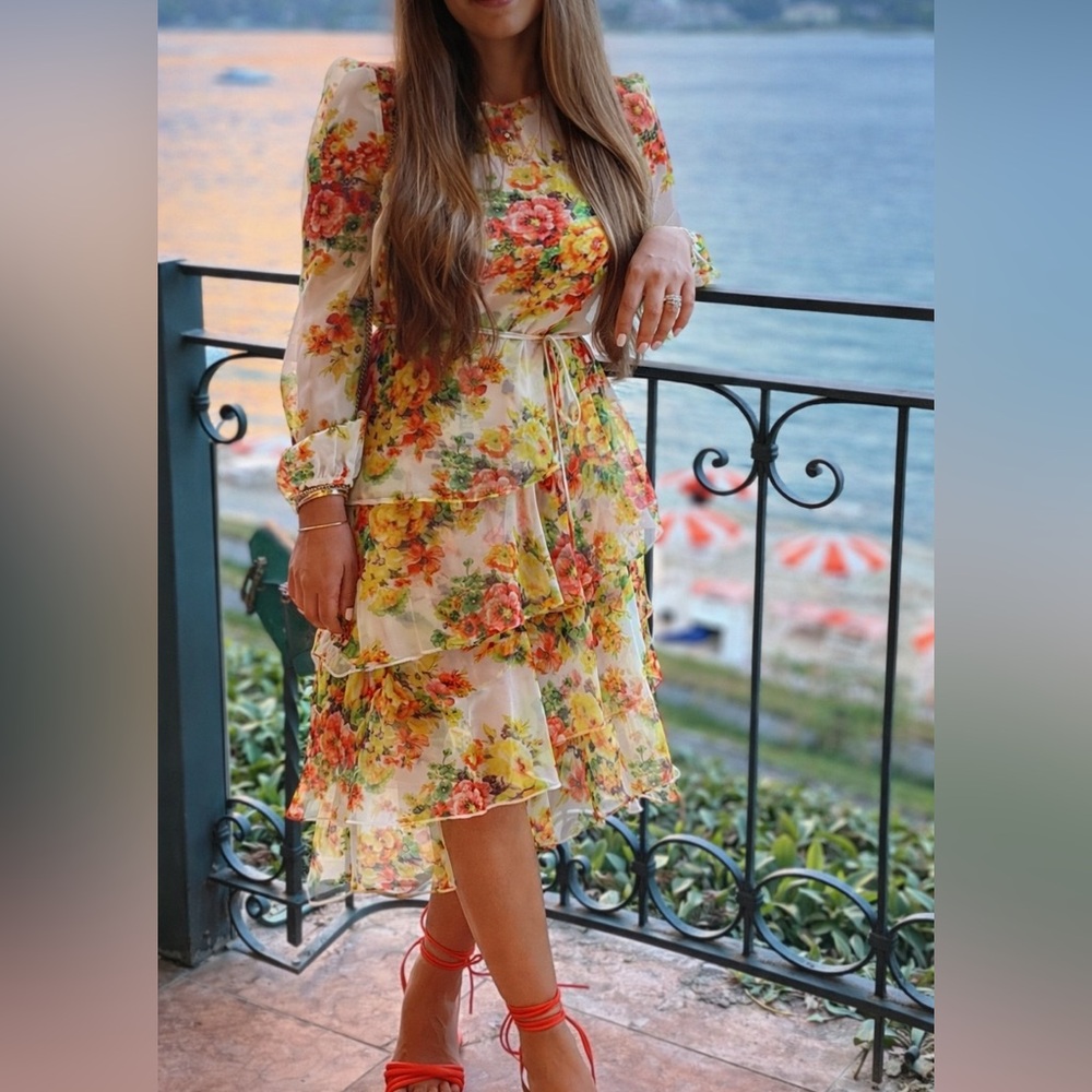 NWOT: Floral Tiered Ruffle Midi Dress